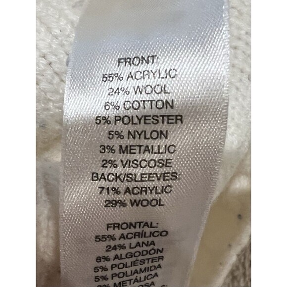 Chico's Chicos Wool Blend Cream Crew Neck Pullover Sweater Embroidered 1/Medium - Picture 6 of 8